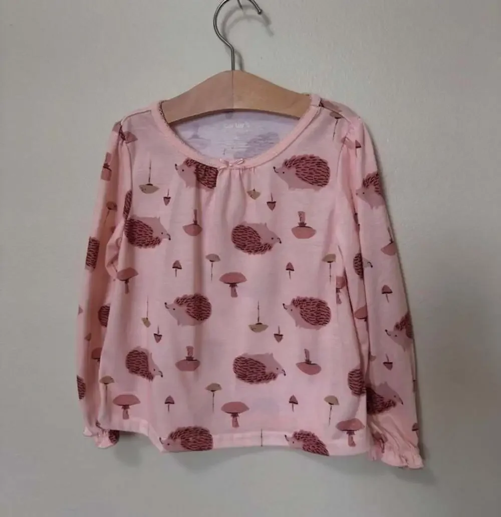 Carter's Girls Pink Hedgehog and Mushroom Print Long Sleeve Shirt
